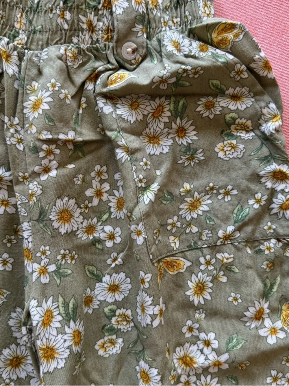 Btween Green Daisy Print Drawstring Pants with Olive Tank and matching head band - Picture 9 of 12